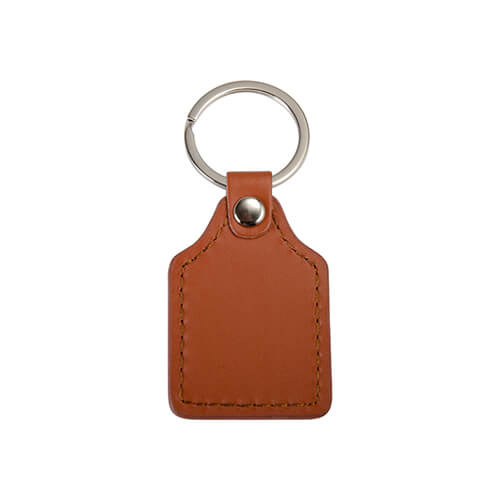Kožený a kovový přívěsek na klíče pro sublimaci - obdélník - hnědý