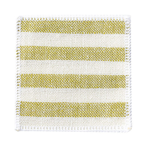 Lněná podložka pod hrnek 10 x 10 cm krémová se světle zelenými pruhy pro sublimaci