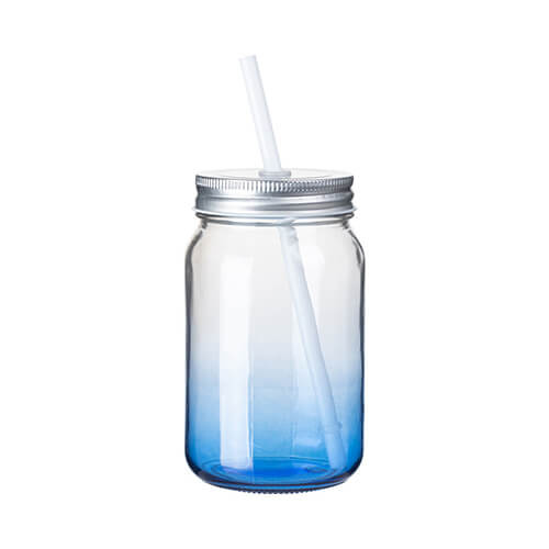 Skleněný hrnek Mason Jar 450 ml bez očka pro sublimaci - tmavě modrý gradient