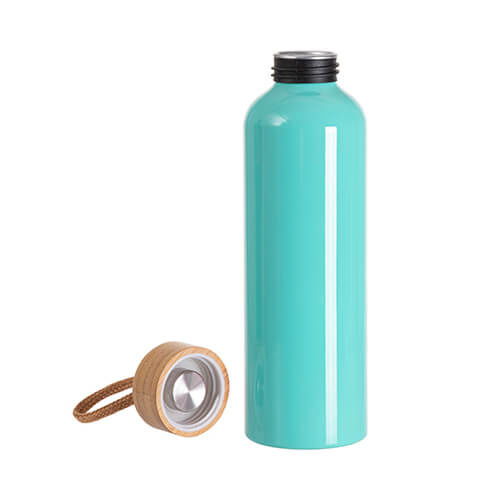 Hliníková láhev na vodu 600 ml s bambusovým víčkem pro sublimaci - máta