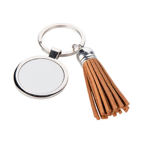 Kulatá klíčenka s krátkými střapci - hnědá pro sublimaci