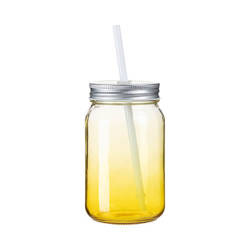 Skleněný hrnek Mason Jar 450 ml bez ucha pro sublimaci - žlutý gradient