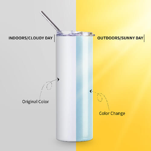 600 ml hrnek s brčkem pro sublimaci - mění barvu pod UV světlem z bílé na modrou