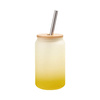 400 ml matná sklenice s brčkem a bambusovým víčkem pro sublimaci - žlutý gradient
