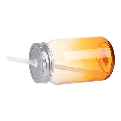 Skleněný hrnek Mason Jar 450 ml bez ucha pro sublimaci - oranžový gradient
