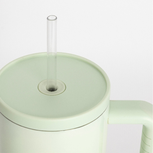 Nerezový cestovní hrnek 1200 ml s uchem a brčkem - světle zelený