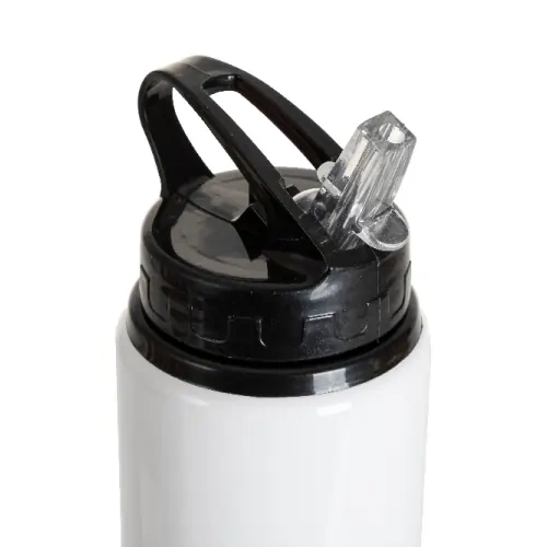 Hliníková láhev s výlevkou, 600 ml, bílá, s černým uzávěrem a sublimačním držákem