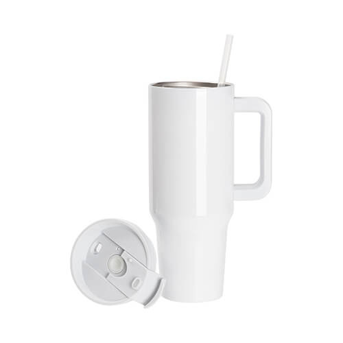 Hrnek 1200 ml s brčkem a světle šedým uchem pro sublimaci - bílý