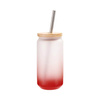 550ml matná sklenice s brčkem a bambusovým víčkem pro sublimaci - červený gradient