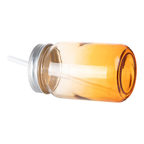 Skleněný hrnek Mason Jar 450 ml bez ucha pro sublimaci - oranžový gradient