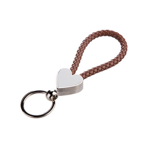 Pletený kroužek na klíče se srdcem pro sublimaci - hnědý
