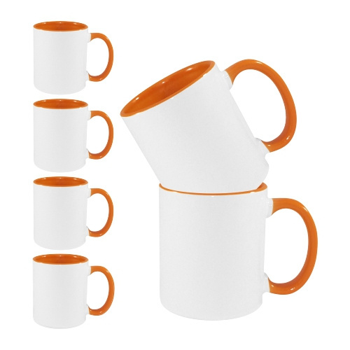 Sada 6 hrnků Funny 330 ml JS Coating s oranžovým vnitřkem a očkem pro sublimaci