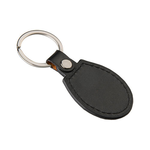 Kožený a kovový přívěsek na klíče pro sublimaci - oválný - černý