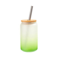 400 ml matná sklenice s brčkem a bambusovým víčkem pro sublimaci - zelený gradient