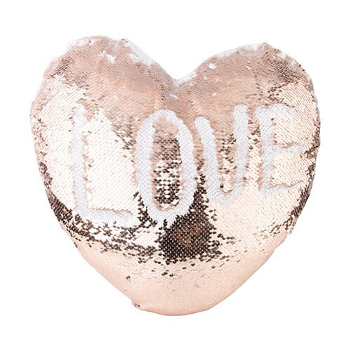 Povlak na polštář ve tvaru srdce 39 x 44 cm s dvoubarevnými flitry pro sublimaci - šampaňské