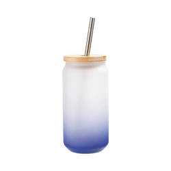 550ml matná sklenice s brčkem a bambusovým víčkem pro sublimaci - tmavě modrý gradient