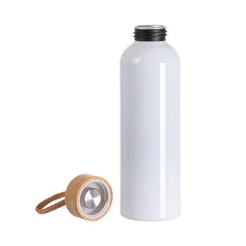 Hliníková láhev na vodu 600 ml s bambusovým víčkem pro sublimaci - bílá