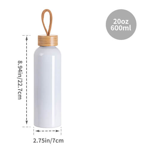 Hliníková láhev na vodu 600 ml s bambusovým víčkem pro sublimaci - bílá