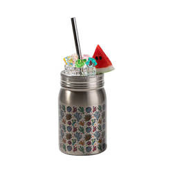 Hrnek Mason Jar 500 ml s brčkem pro sublimaci - stříbrný, umělý led a meloun