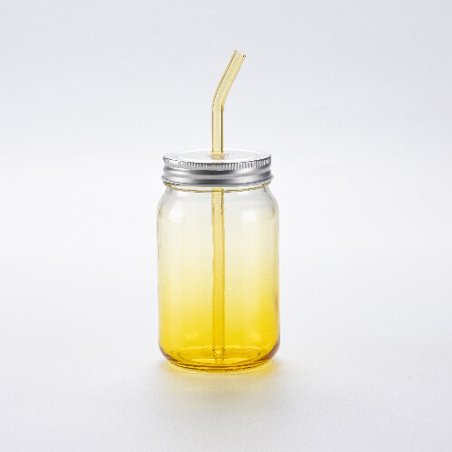 Zahnuté skleněné brčko 20 cm - žluté