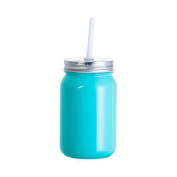 Skleněný hrnek Mason Jar Full Color 450 ml bez ucha pro sublimaci - tyrkysový