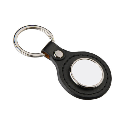 Kožený a kovový přívěsek na klíče pro sublimaci - kruh - černý
