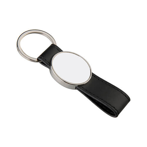 Kožený a kovový přívěsek na klíče pro sublimaci - oválný - černý