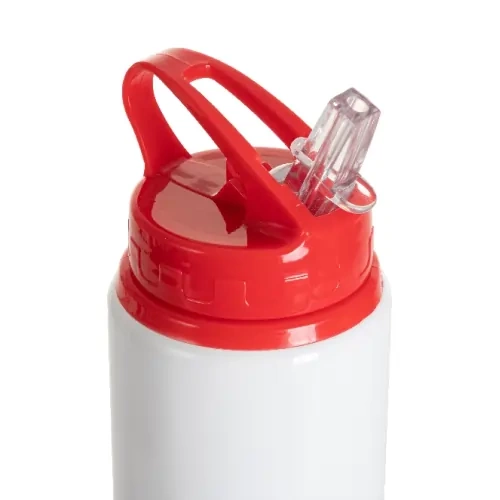 Hliníková láhev s výlevkou, 600 ml, bílá, s červeným uzávěrem a sublimačním držákem