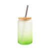 400 ml matná sklenice s brčkem a bambusovým víčkem pro sublimaci - zelený gradient