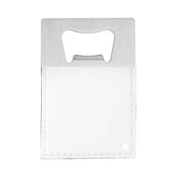 Otvírák na lahve 5,5 x 8,5 cm z oceli a kůže pro sublimaci - bílý