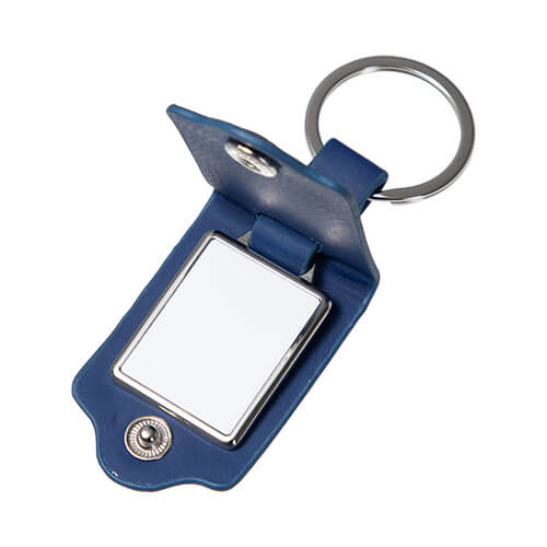 Obdélníková kovová klíčenka v koženém obalu pro sublimaci - tmavě modrá