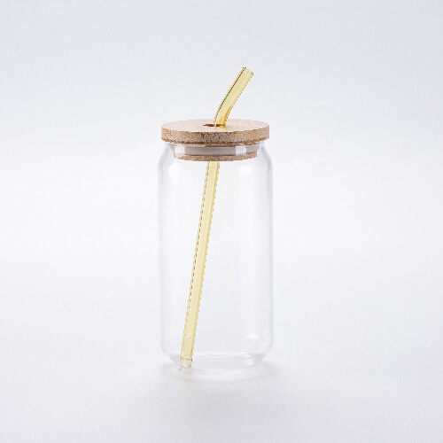 Zahnuté skleněné brčko 20 cm - žluté