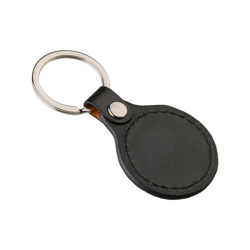 Kožený a kovový přívěsek na klíče pro sublimaci - kruh - černý