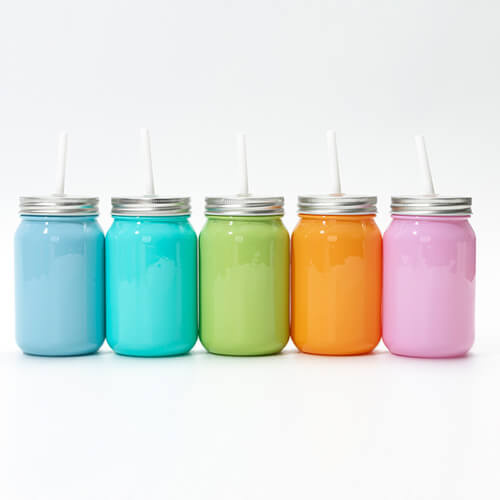 Skleněný hrnek Mason Jar Full Color 450 ml bez očka pro sublimaci - oranžový