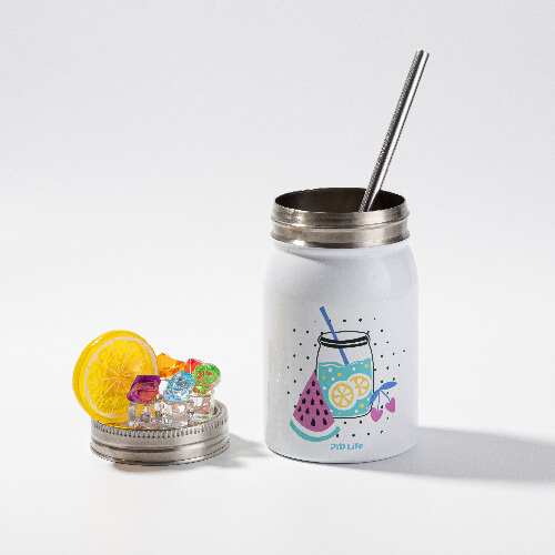 Hrnek Mason Jar 500 ml s brčkem pro sublimaci - bílý, umělý led a citron