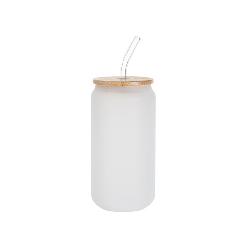 Sada 6 matných sklenic o objemu 550 ml s brčkem a bambusovým víčkem pro sublimaci