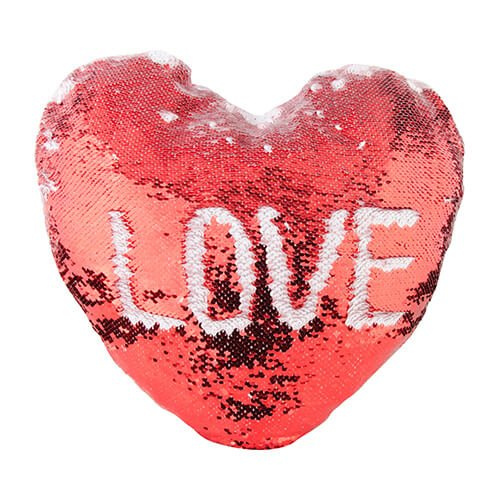 Povlak na polštář ve tvaru srdce 39 x 44 cm s dvoubarevnými flitry pro sublimaci - červený