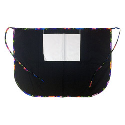 Klasická kuchyňská zástěra s kapsou na potisk - černá s barevným lemováním - černé slovanské květy