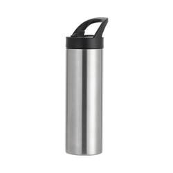 Láhev na nápoje - 600 ml s víčkem a sublimačním držadlem - stříbrná