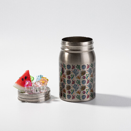 Hrnek Mason Jar 500 ml s brčkem pro sublimaci - stříbrný, umělý led a meloun