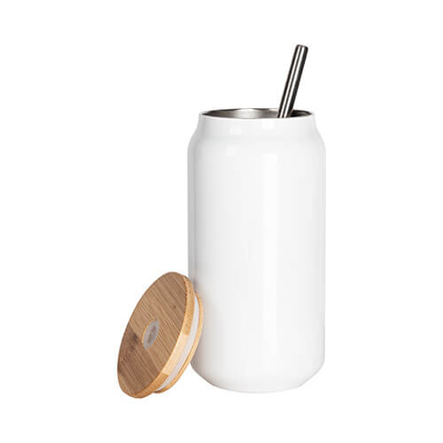 Hrnek 450 ml s dvojitým řezem a bambusovým víčkem pro sublimaci - bílý