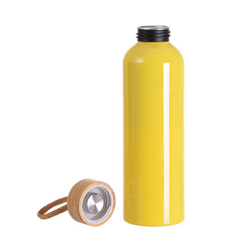 Hliníková láhev na vodu 600 ml s bambusovým víčkem pro sublimaci - žlutá