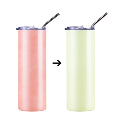 600 ml hrnek s brčkem pro sublimaci - za tepla mění barvu z oranžové na žlutou