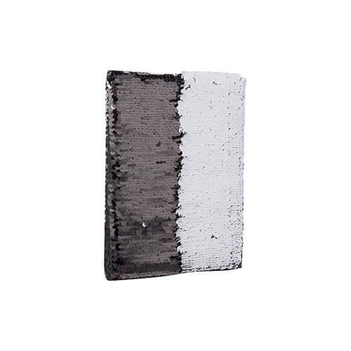 Zápisník A5 s obalem s dvoubarevnými flitry pro sublimaci - černý