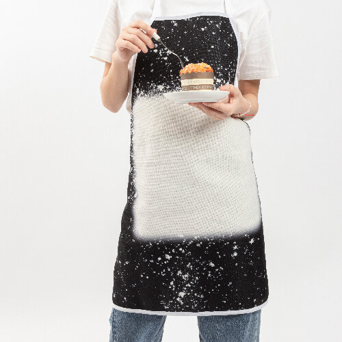 Lněná zástěra Bělená hvězdná černá pro sublimaci