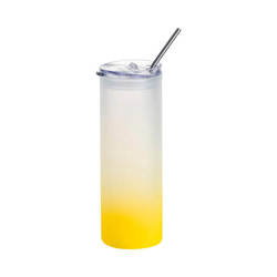 750 ml matný hrnek s plastovým víčkem a brčkem pro sublimaci - žlutý gradient