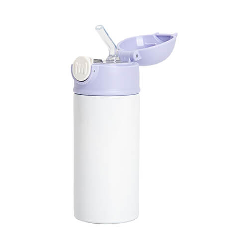 Bidon - 360 ml dětská láhev pro sublimaci - bílá s fialovým uzávěrem