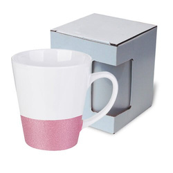 Hrnek na latté 300 ml se třpytivým proužkem pro sublimaci - růžový + krabička KAR3