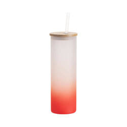 600ml matný hrnek s bambusovým víčkem a brčkem pro sublimaci - červený gradient