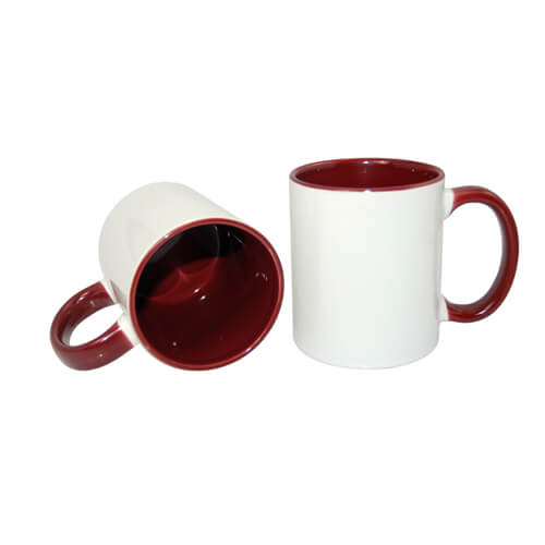 FUNNY hrnek 330 ml s vínovým vnitřkem a uchem (JS Coating pro sublimaci)